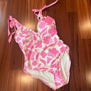 Kate Spade New York Pink Floral Swimsuit Tie Straps One-Piece Swim Size Large